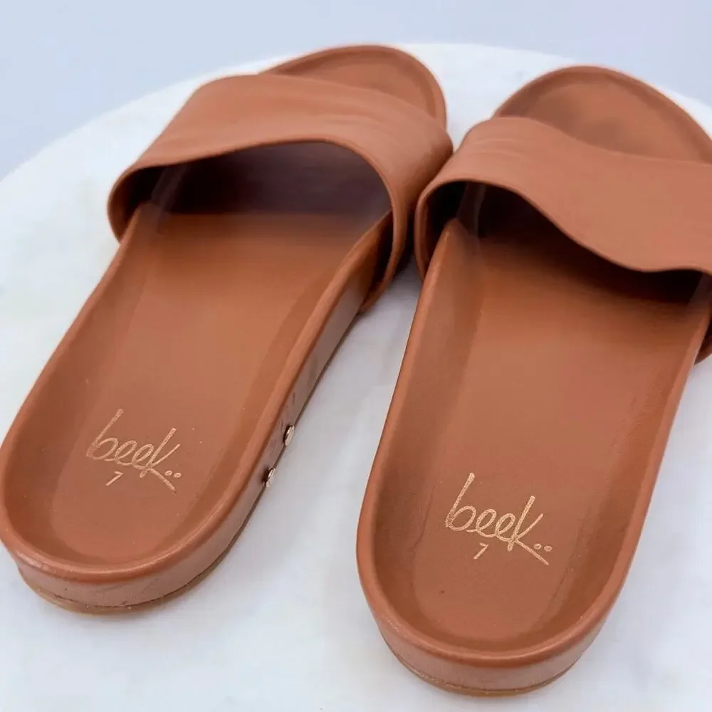 Beek Gallito Leather Slide Sandals Tan Size 7